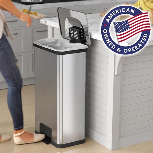 iTouchless Airstep 13 Gallon Step Pedal Kitchen Trash Can with Odor Filter, 50 Liter Commercial Grade Stainless Steel Recycle Bin for Home and Office, Silent Lid Open and Close