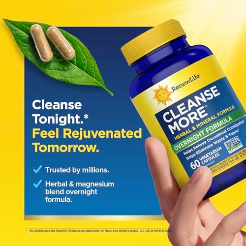 Renew Life Cleanse More 100 Vegetarian Capsules | Helps Relieve Occassional Constipation | Herbal Formula with Magnesium | Dairy, Soy and Gluten Free