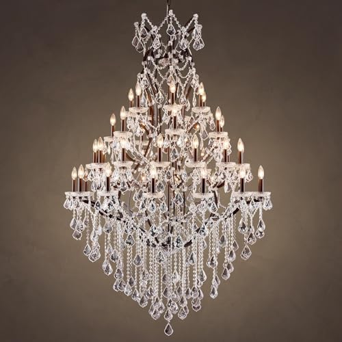 42 Lights Large Crystal Chandeliers for High Ceilings Maria Theresa Chandelier Light Fixture Heavy Vintage Chandelier for Foyer Hallway Entryway