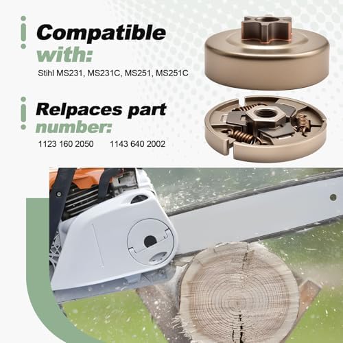 .325" 7T Spur Sprocket Clutch Drum Kit with Oil Pump Fuel Filter Oil Hose Line Worm Gear Spark Plug Compatible with Stihl MS231 MS231C MS251 MS251C