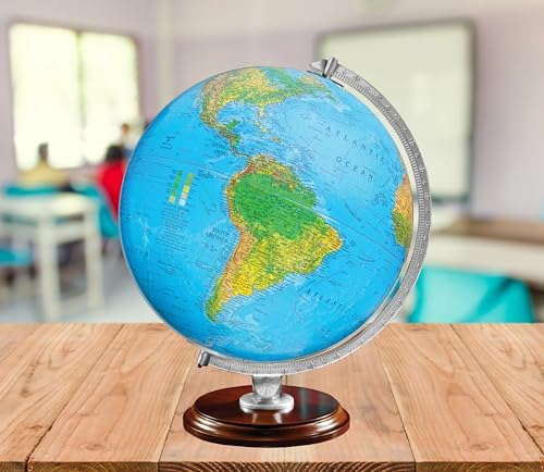 Replogle Student - Educational Classic World globe, Blue Ocean, Raised Relief feature, including a bonus map, made in USA, 12"/30cm diameter