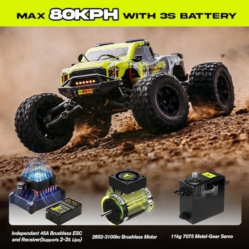 AMORIL 1/10 RTR Brushless Fast RC Cars for Adults, Max 50mph Hobby Electric Off-Road Monster Truck