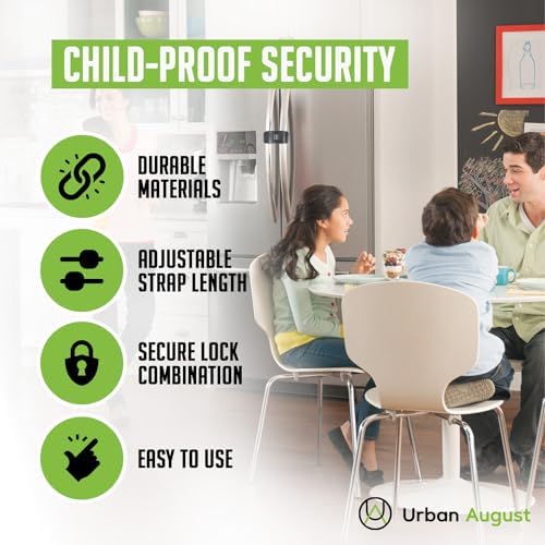 Urban August Child-Proof Refrigerator Lock with Combination - Original French Door Fridge Strap Lock for Kids, & Toddlers - Secure, Adjustable