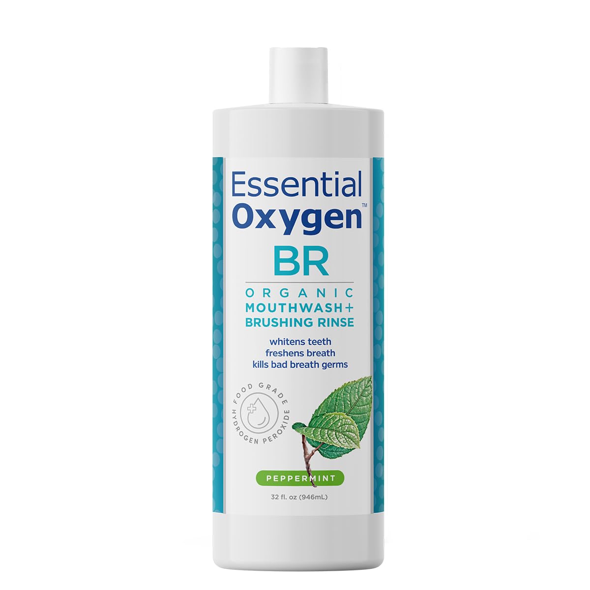 Essential Oxygen Certified BR Organic Brushing Rinse, All Natural Mouthwash for Whiter Teeth, Fresher Breath, and Happier Gums, Alcohol-Free Oral Care, Peppermint, 16 Ounce, Package may vary