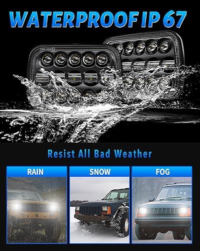 BICYACO 1 Pair 105W Rectangular 5x7/ 6x7 Inch Led Headlight High Low Beam Headlamp Compatible with Jeep Wrangler YJ Cherokee XJ Kenworth T300 1997-2010 Replacement H6054 H5054 H6054LL 69822 6052 6053