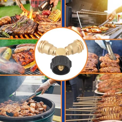 Flame King Propane Tank Y Splitter Adapter with Valves, 2-Way LP Gas Connector for 20lb Propane Tank Cylinders, Works with BBQ Grills, Camping Stoves