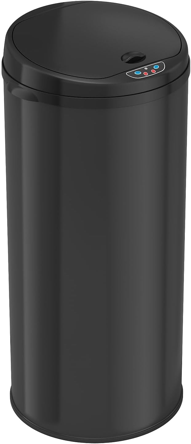 iTouchless 13 Gallon Touchless Sensor Kitchen Trash Can with Odor Control System, Brushed Stainless Steel, Round Garbage Bin for Home or Office - IT13RCB
