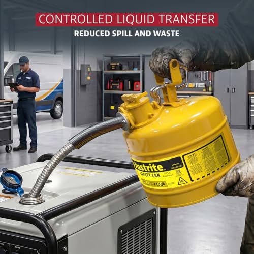 Justrite Type II Diesel Fuel Can, Yellow Galvanized Steel, FM Approved | Flammable Liquid Storage Can with Controlled Pouring, 5 Gallon Capacity