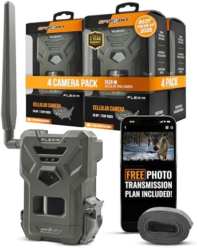 SPYPOINT Flex-M Twin Pack Cellular Trail Cameras - Best Hunting Accessories, No WiFi Needed, GPS, Night Vision, Dual-Sim LTE, IP65 Water-Resistant Game Camera, 28MP Photos, 720p Videos + Sound (2) | IP65 Water-Resistant Game, 720p Videos + Sound, 28MP Ph…