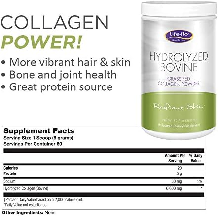 LifeFlo Hydrolyzed Bovine Collagen, Grass Fed | Supports Vibrant Skin & Hair, Bone & Joint Health | 12.7oz, 60 Serv.