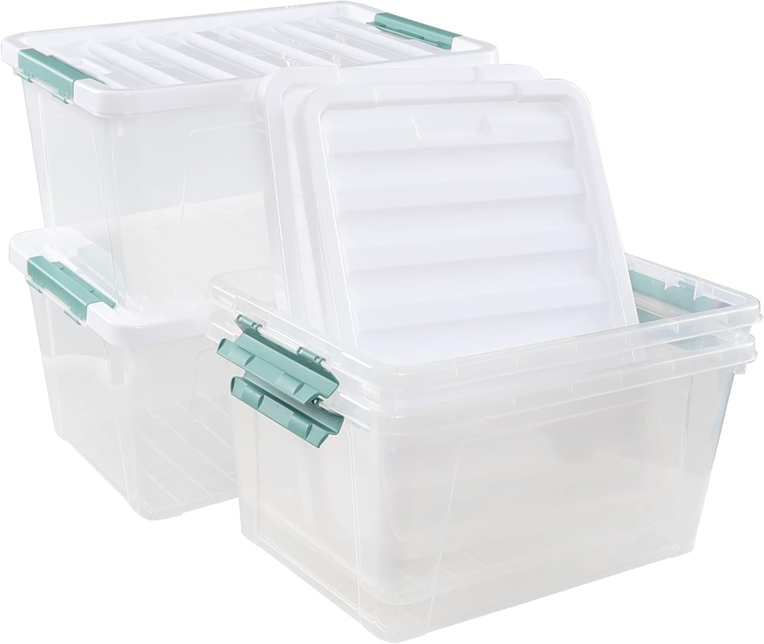17.5 L Clear Plastic Storage Box, 4-Pack Latch Storage Bin