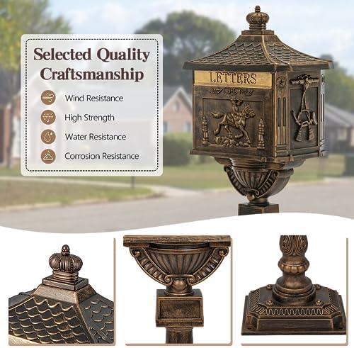 Mail Box Heavy Duty Mailbox Postal Box Security Cast Aluminum Vertical Pedestal