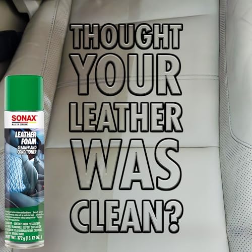 SONAX Leather Foam 289300 | 2 in 1 Aerosol Leather Cleaner and Conditioner | Safe to Use on Perforated Air Conditioned/Heated Seats | UV Protection