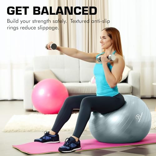 ProBody Pilates Yoga Ball - Vibrant Colors Exercise Ball | 880 lb Load, CA 10P Cert, BPA/Latex/Phthalate-free, PT & Prenatal Use, Recommended by OBs, Pump, Stability Ball