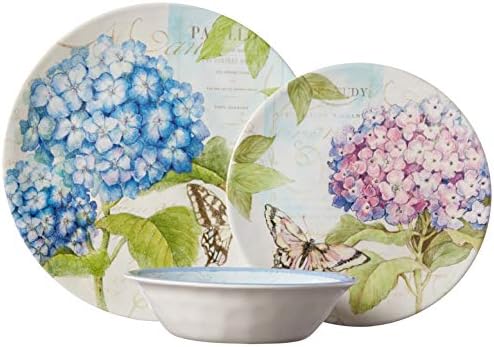 Hydrangea Garden 12 pc Melamine Dinnerware Set, Service for 4