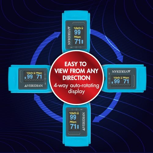 Deluxe Fingertip Pulse Oximeter | Pulse Rate Monitor, Auto-Rotating Display with 4 Backlit Modes, Lanyard & Batteries Included