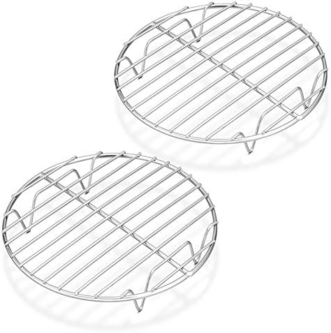 P&P CHEF 9 Inch Cooking Rack Round for Steaming Cooling, Silver, 2 Pack