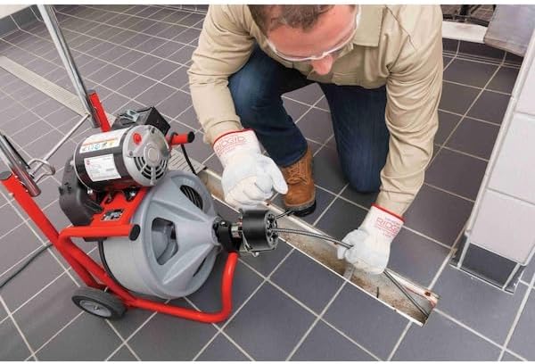 RIDGID K-400 Drain Cleaning 115-Volt Drum Machine Kit with AUTOFEED Control and C-32IW 3/8" x 75' Cable, Grey and Red