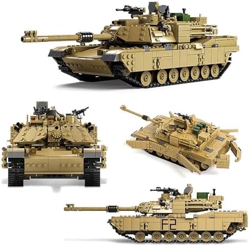 M1A2 Abrams Tank Building Set 1:28 Scale Military Model Kit 2-in-1 Vehicle | Armored Vehicle with Ruin Buildings Soldier Figures Army Blocks Toy Set
