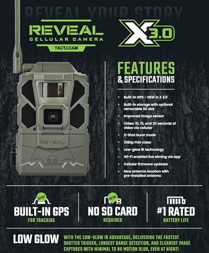 TACTACAM Reveal X 3.0 Cellular Trail Camera, Night Vision, Waterproof | 4K photo, 1080p video, auto-connect multi-carrier LTE, no SD card needed