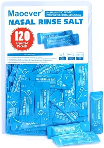 MAOEVER 120 Saline Nasal Packets, Nasal Salt Rinse for Neti Pots & Squeeze Bottles, Individually Wrapped & pH Balanced, Cooling Sinus Relief & Nasal Care(120, Mint Green)