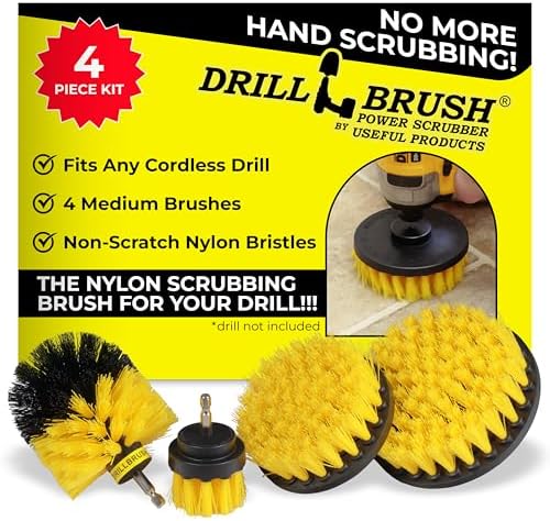Drillbrush Electric Nylon Drill Brush Attachment Set for Bathroom Cleaning | Power Scrubber Brush Kit for Bathtub, Shower & Tile - Grout Cleaner Kit - All-Purpose Household Cleaning Brushes for Drill