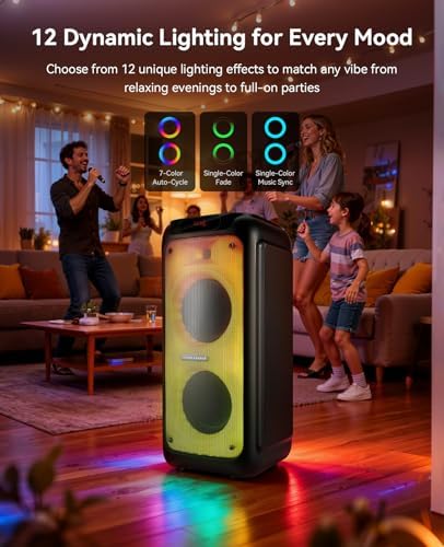 GKD80 Karaoke Machine for Adults with 2 Wireless UHF Microphone, 600W Peak Bluetooth Speaker with Dual 8'' Subwoofers