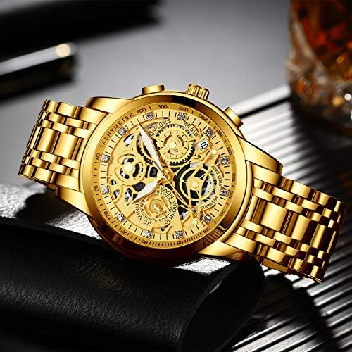 NEKTOM Watches for Men with Stainless Steel, Quartz Analog Watch with Date, Luxury Minimalist Dress Mens Watches, Chronograph Watch, 3ATM Waterproof