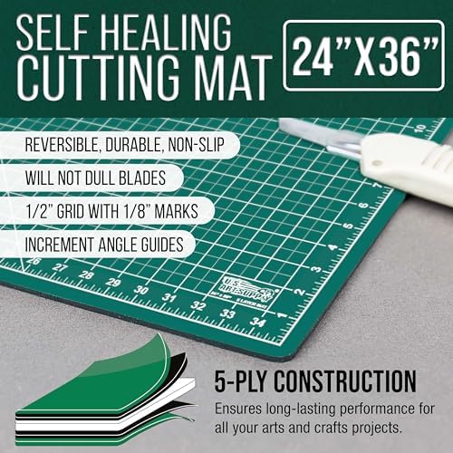 U.S. Art Supply 24" x 36" Self-Healing Cutting Mat 5-Ply - Double-Sided White/Blue Craft Mat, Non-Slip Cutting Mats for Crafts, Sewing, Quilting, Scrapbooking | Double-Sided White/Blue Craft Mat, Non-Slip Cutting Mats for Crafts, Sewing, Quilting, Scrapb…