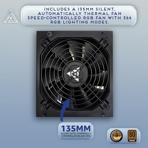 Apevia ATX-JP800W Jupiter 800W 80 Plus Bronze Certified Active PFC ATX Gaming Power Supply, Supports Dual/Quad Core CPUs, SLI/Crossfire/Haswell, 3 Year Warranty | 80+ Bronze PSU, Auto Thermal Controlled 135mm Fan, Heavy Duty Protections, Active PFC, Low…