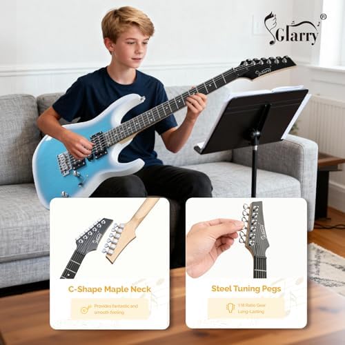 GLARRY 39" Full Size Electric Guitar Kit for Beginners, Starter Electric Guitar Set with 20W Amp & HSH Pickups, Model 170 (Black-White)