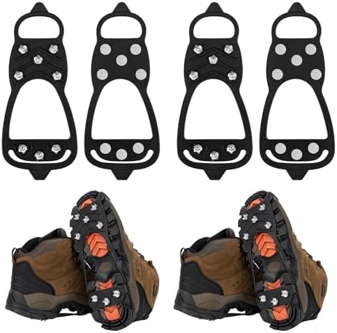 2 Pairs Ice Cleats for Shoes and Boots, 8 Steel Gripper Spikes Non-Slip Traction Cleats, Micro Shoe Snow Grips Crampons for Winter Hiking, Walking