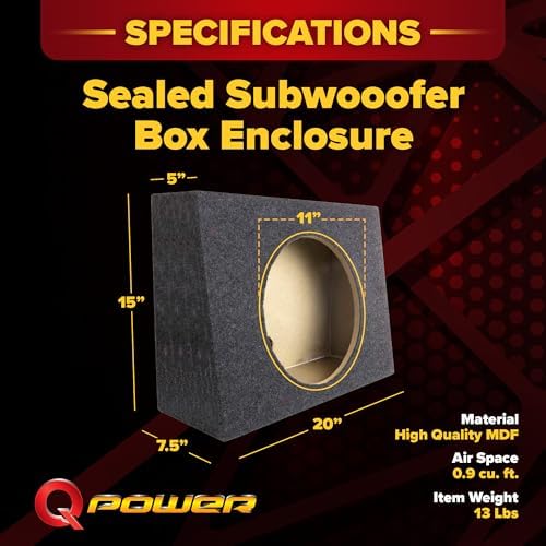QPower QTW12 Single 12" Sealed Car Audio Subwoofer Sub Box Enclosures, Pair
