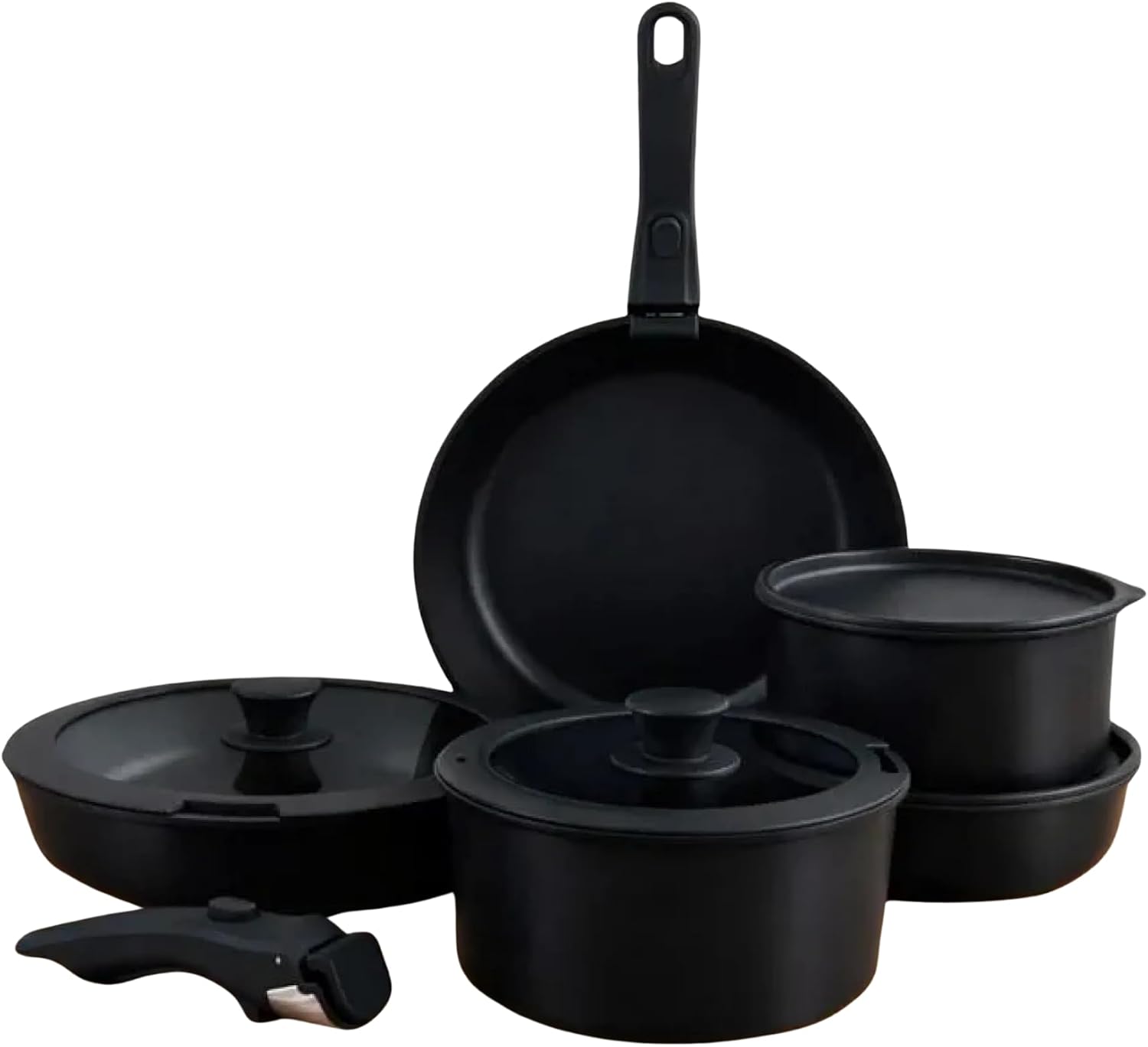 GOURMETIFIC® Pots and Pans Cookware Set [11 PCS] - Non Toxic Ceramic Coated Cooking Ware - Induction, Gas & Oven Kitchenware - Non Stick Pot & Pan Removable Handles & Stackable - ME (Emerald Green)
