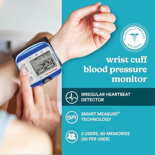 HoMedics Blood Pressure Monitor, Automatic Wrist Blood Pressure Machine with Easy One-Touch Operation, Stores up to 30 Readings for 2 Users
