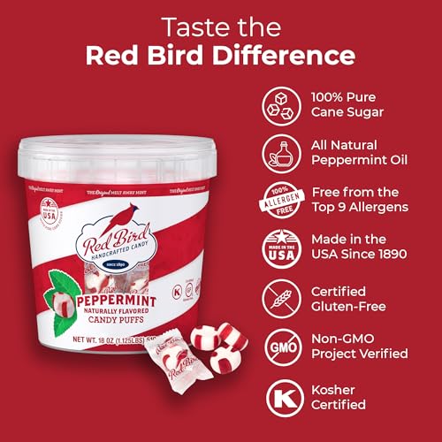 Red Bird Soft Peppermint Candy Mint Puffs, Individually Wrapped, 46 oz bag | Top 9 Allergen Free