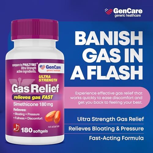 GenCare Gas Relief Simethicone 180mg Ultra Strength, 180 Softgels