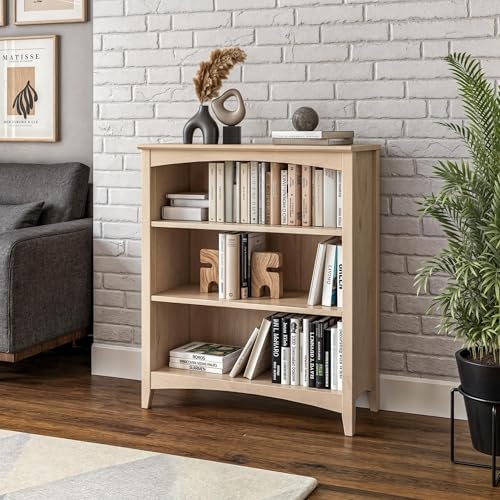 Shaker Style 3 Shelf Bookcase / Solid Wood / 36" High / Adjustable Shelving / Closed Back / Display Bookshelf for Living Room, Bedroom, Home and Office, White