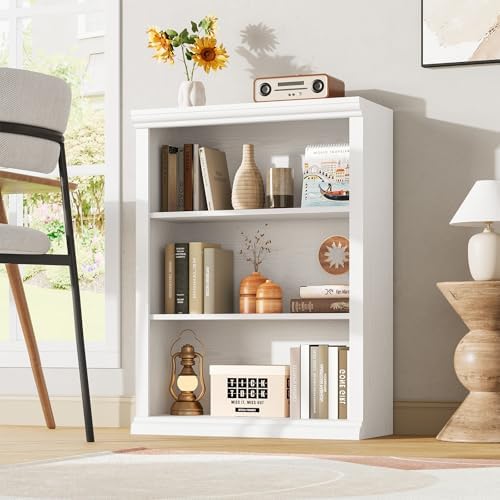 Rresyet 3 Tier Bookcase 27.6" W Bookshelf, White | Ample Vertical Storage Space, Modern Minimalist Home Design, For Home Office, Living Room, Bedroom