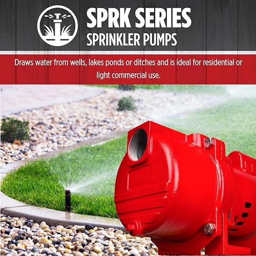 Red Lion RL-SPRK150 Sprinkler/Irrigation Pump, 115/230V, 71 GPM, 1.5 HP | Thermoplastic Impeller, For water sources down to 25' deep, Handles up to 14 sprinklers (1/2" fittings) per zone, 97101501