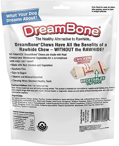 DreamBone Small Bone Rawhide-Free Dog Treats With Real Protein, 10 Count | Daily Chew, Digests Safely and Completely, Made With Real Chicken and Veggies, For Adult Dogs