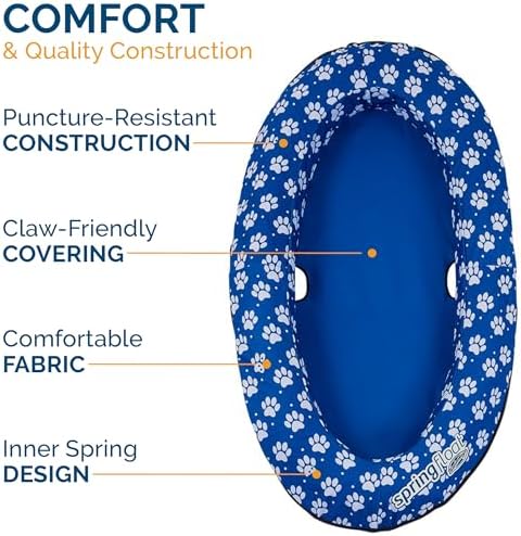 SwimWays Paddle Paws Spring Float Dog Raft, Small (0-65 lbs.) | Fast Inflation for Fast Use During Travel, Durable Scratch-Resistant Design for Use with Dogs, Includes Carrying Case