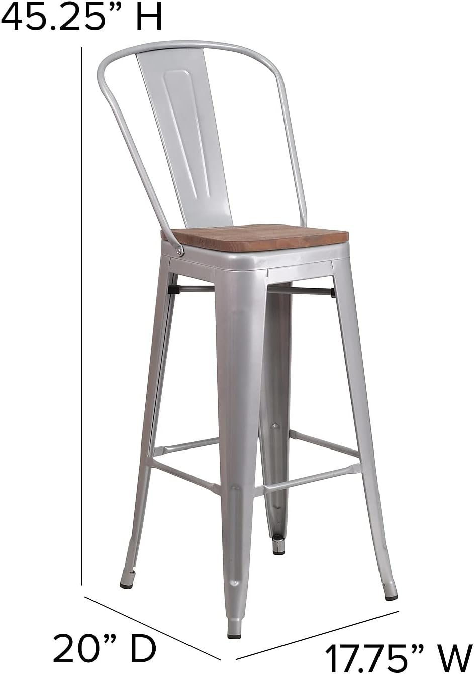 Flash Furniture 30 in Metal Barstool with Back, Blue | Commercial Grade, Removable Back, Indoor/Outdoor Use