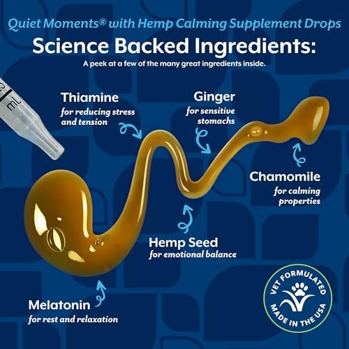 NaturVet Quiet Moments Plus Hemp Calming Drops for Cats & Dogs - 1 Oz | Calming Aid for Dogs & Cats - Helps Reduce Stress & Promote Relaxation with
