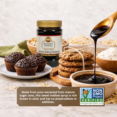 Golden Barrel Unsulfured Blackstrap Molasses, Bulk 128 oz Jug, Rich Robust Molasses for Baking, Cooking & Marinades