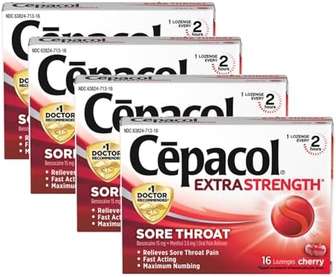 Cepacol Extra Strength Sore Throat & Cough Relief Lozenges, 16 Count, Mixed Berry Flavor, Maximum Numbing, Fast Acting Relieves Sore Throat Pain, and Quiets Cough (Pack of 4)