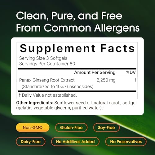 NatureBell Panax Korean Red Ginseng 2,250mg, 240 Softgels