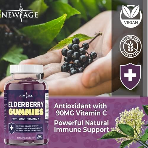 NEW AGE (2-Pack) Premium Elderberry Gummies for Adults Kids with Vitamin C, Zinc