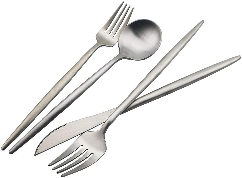 JASHII Luxury 18/10 Rainbow Flatware Set - 304 Stainless Steel Colorful Cutlery - 5-Piece Adaline Royal Modern Satin Finish for Birthday