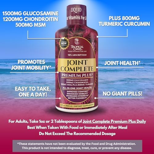 Joint Complete Premium Plus - Liquid Joint Supplement w/Glucosamine, Chondroitin, MSM Plus 800mg Turmeric – 98% Max Absorption – 32oz, 32 serv